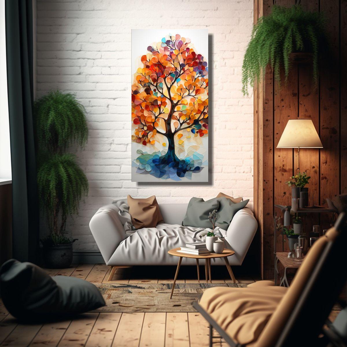 Pintura Decorativa De árbol Geométrico Luminoso 20x40cm-2