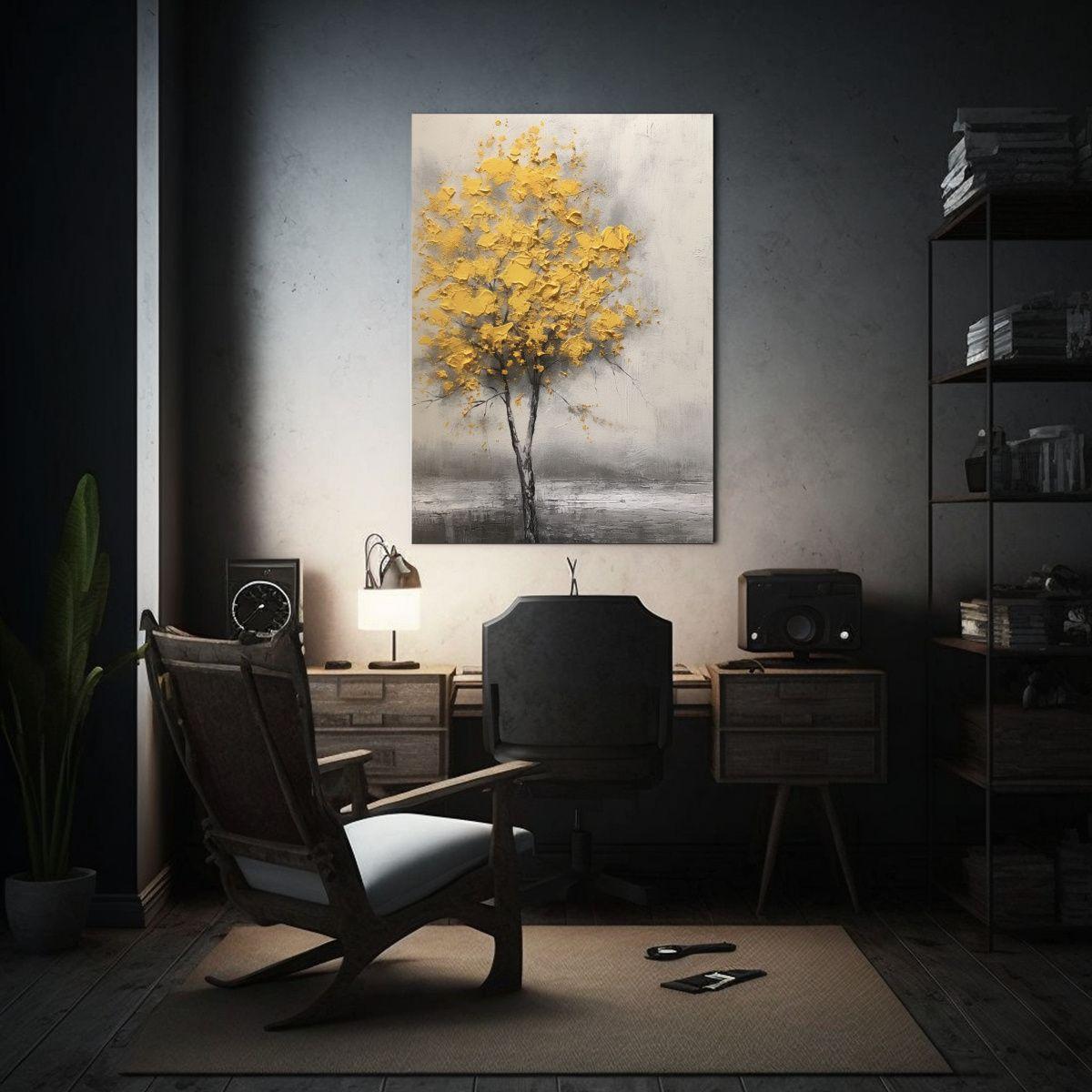 Cuadro Hermoso: Árbol Amarillo En Fondo Blanco 50x75cm-2