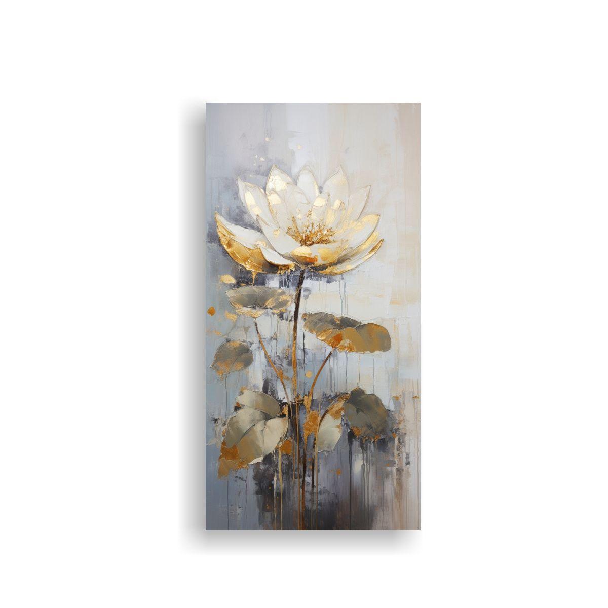 Pintura Floral Acuarela En Bastidor Estilo Loto 60x120cm-0