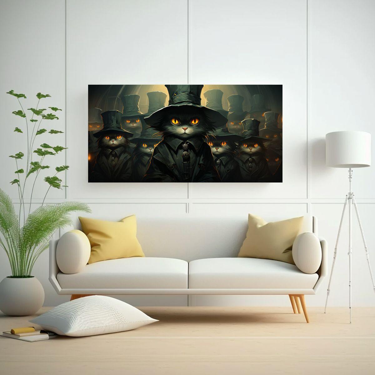 Cuadro De Gatos Negros Con Ojos Naranja Al Moverse 80x40cm-2