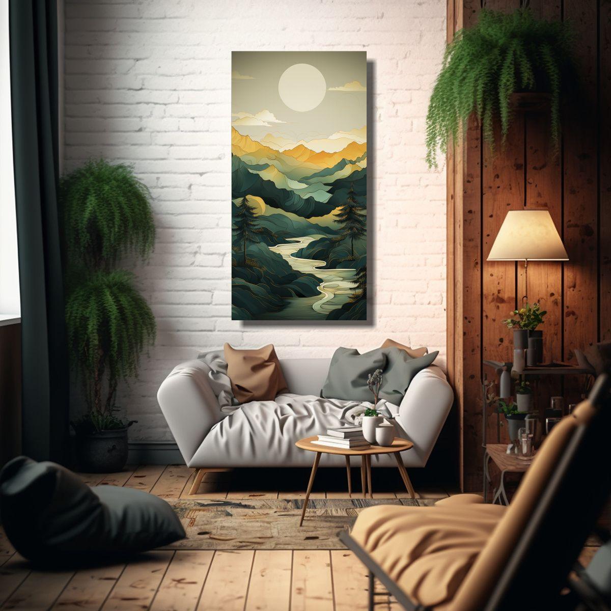 Pintura Minimalista De Montañas En Arte De Pared 20x40cm-2