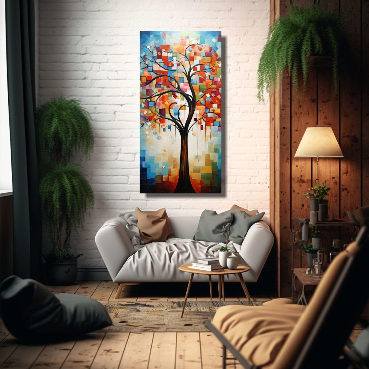 Cuadro Abstracto De árbol De La Vida Con Finas 80x160cm-2
