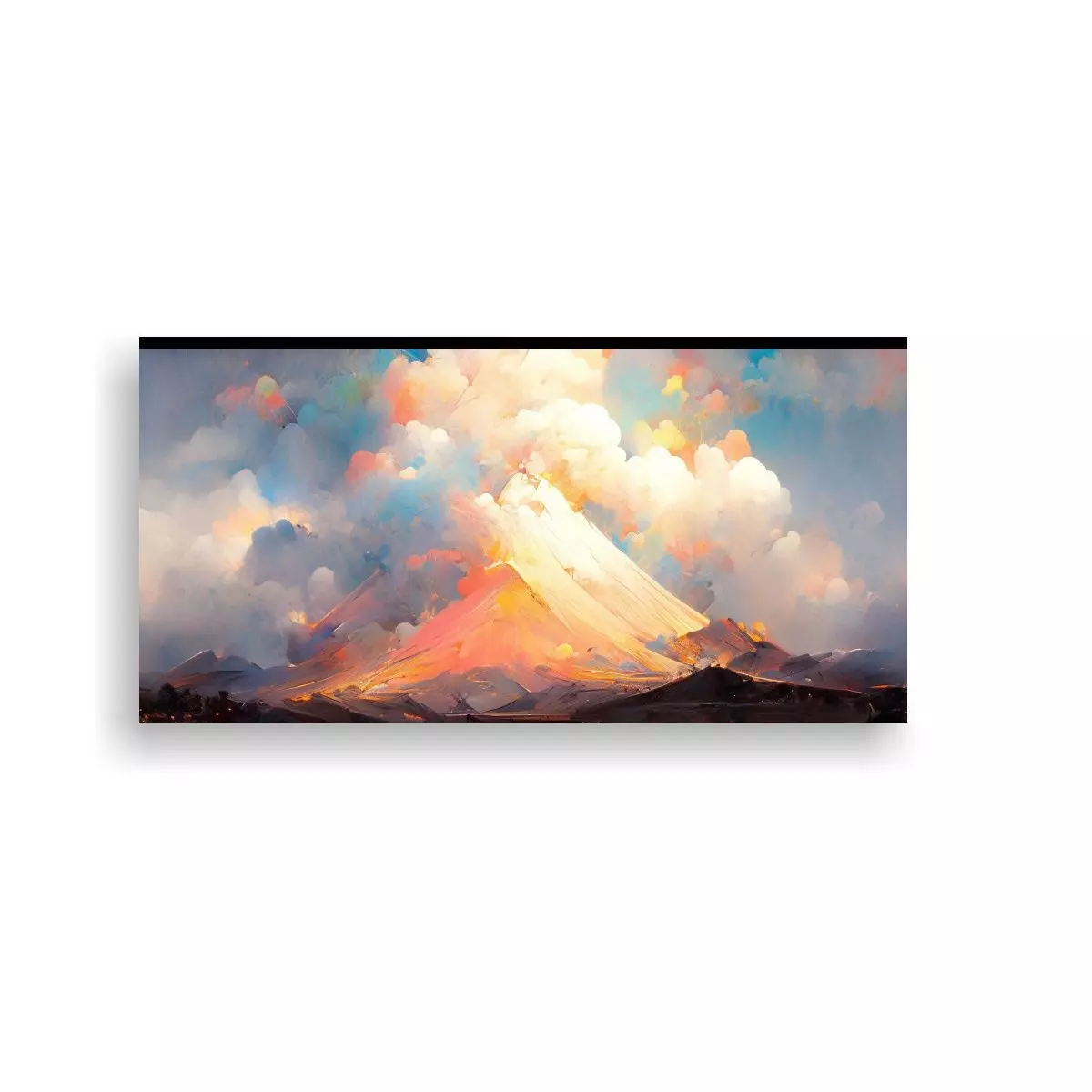 Pintura Abstracta De Volcán Con Arcoíris Y Color 140x70cm-0