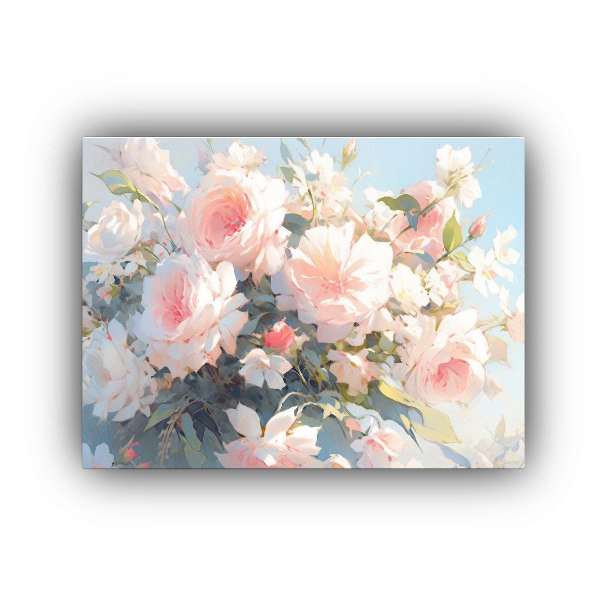 Pintura De Flores Blancas Y Rosadas En Tela Bastidor Colores 50x40cm-0