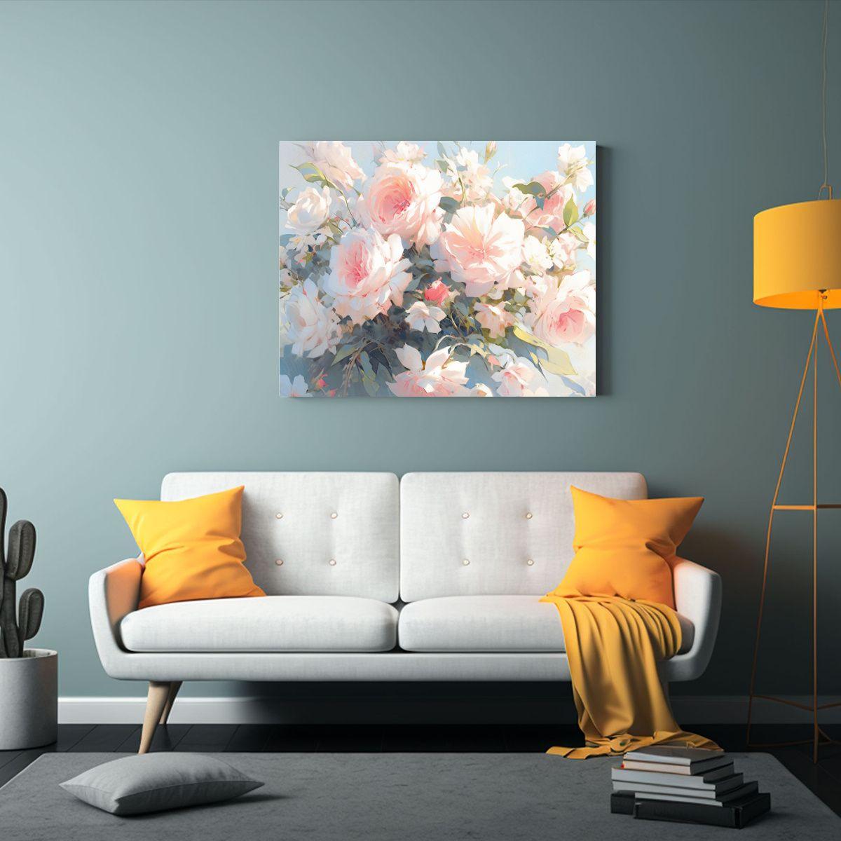 Pintura De Flores Blancas Y Rosadas En Tela Bastidor Colores 50x40cm-2