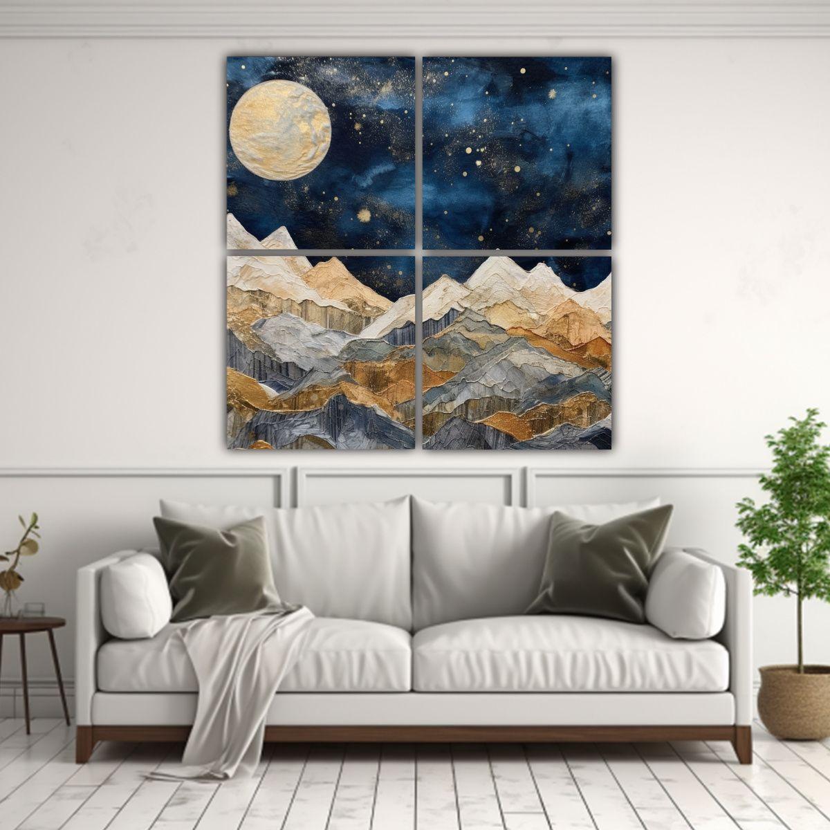 Cuadro Montañas Colorido Con Luna En Fondo Pieza. 140x140 Cm-2