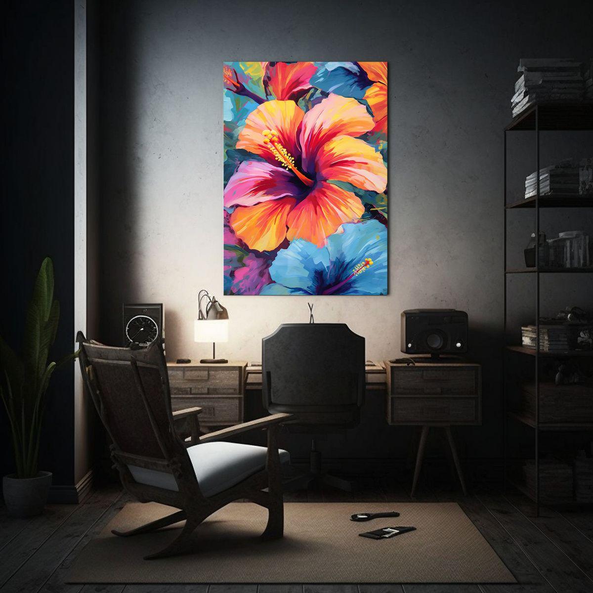 Cuadro Decoración Floral De Hibisco En Vibrantes 20x30cm-2