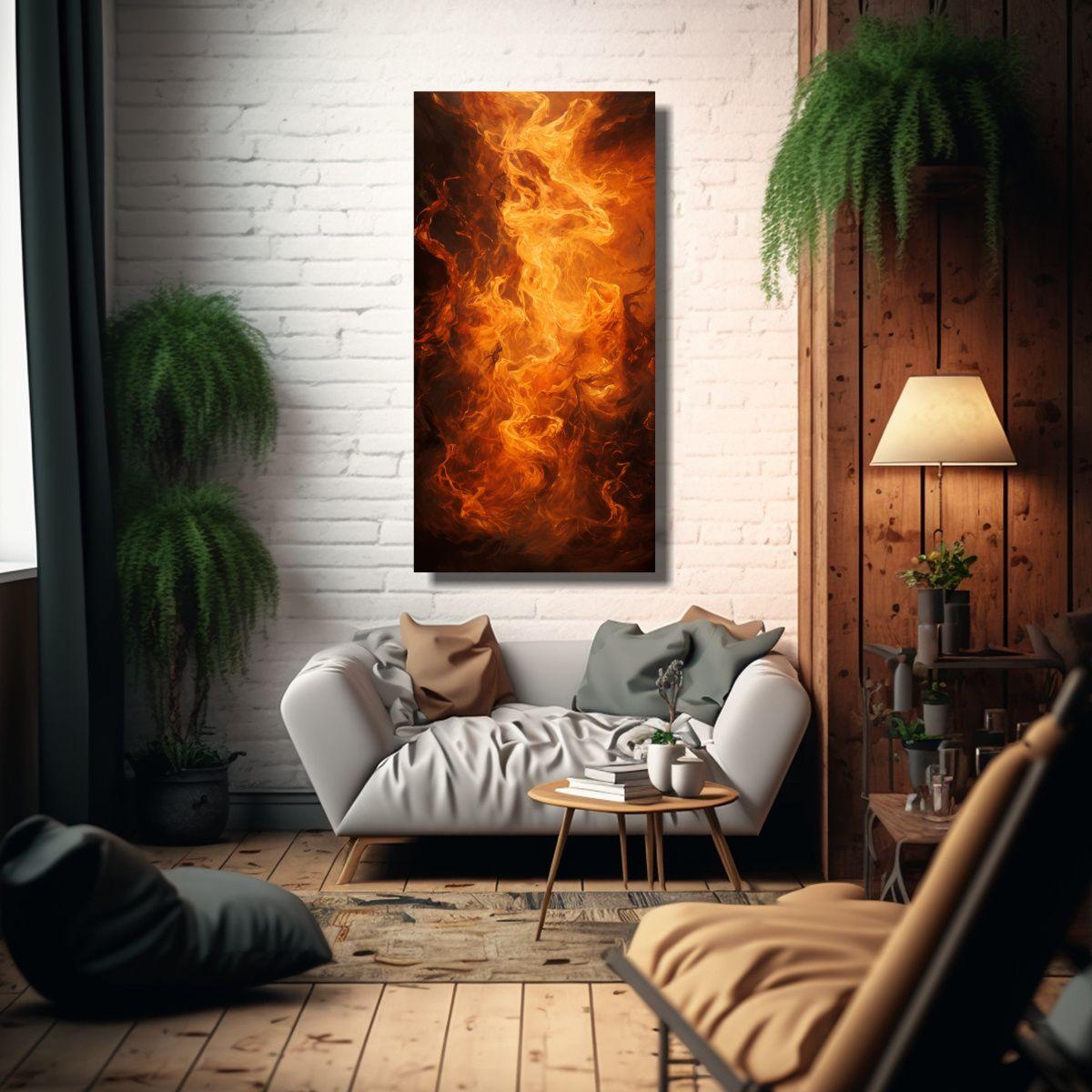 Pintura Decorativa: Danza Abstracta De Llamas En 70x140 Cm-2