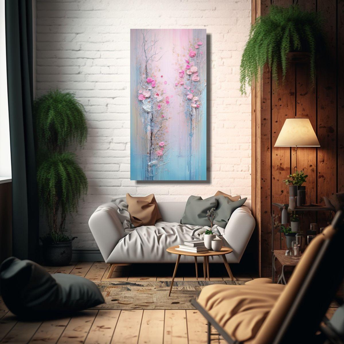Pintura Abstracta En Rosa Y Dorado Estilo 20x40cm-2