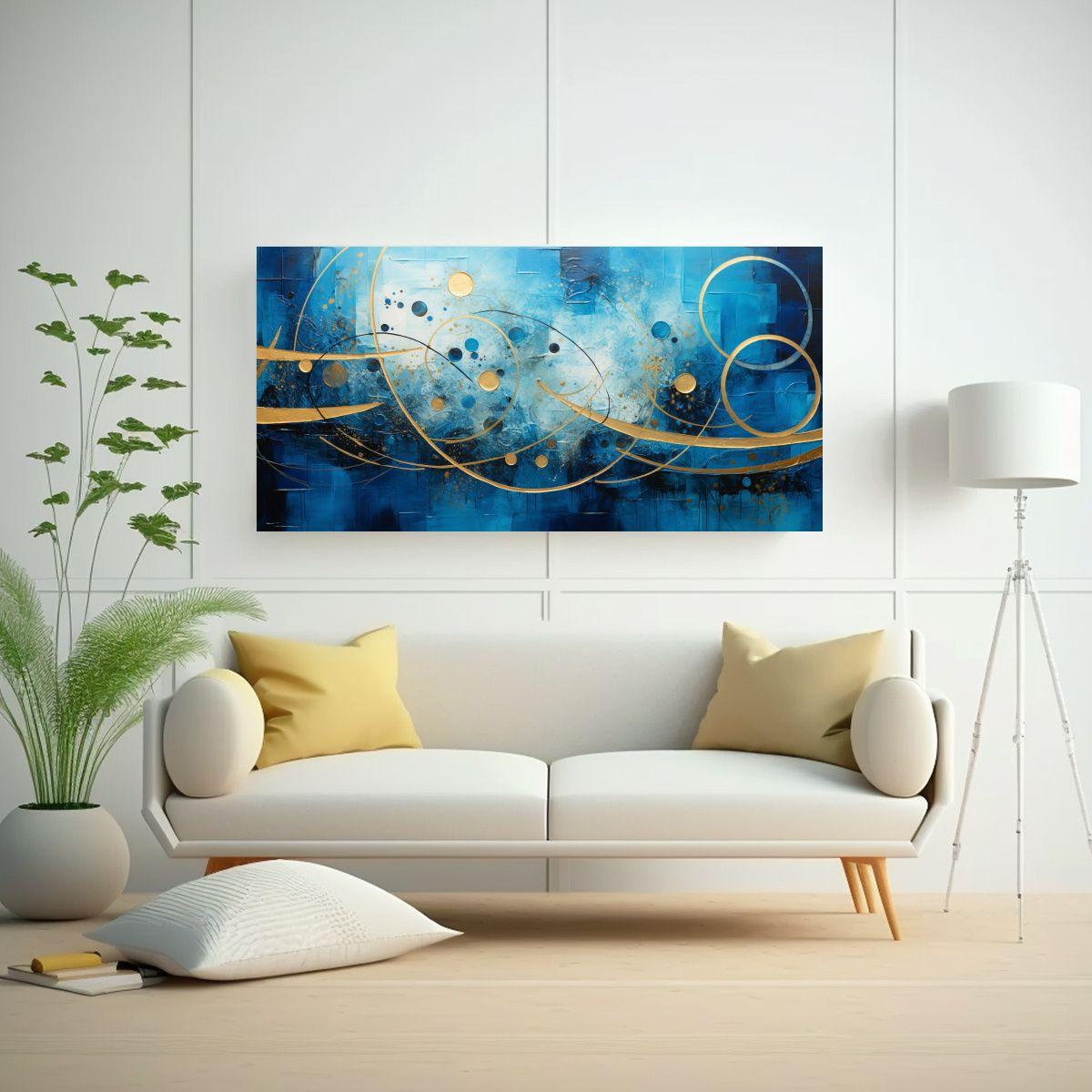 Cuadro Abstracto Azul Y Dorado Para Decoración 120x60cm-2