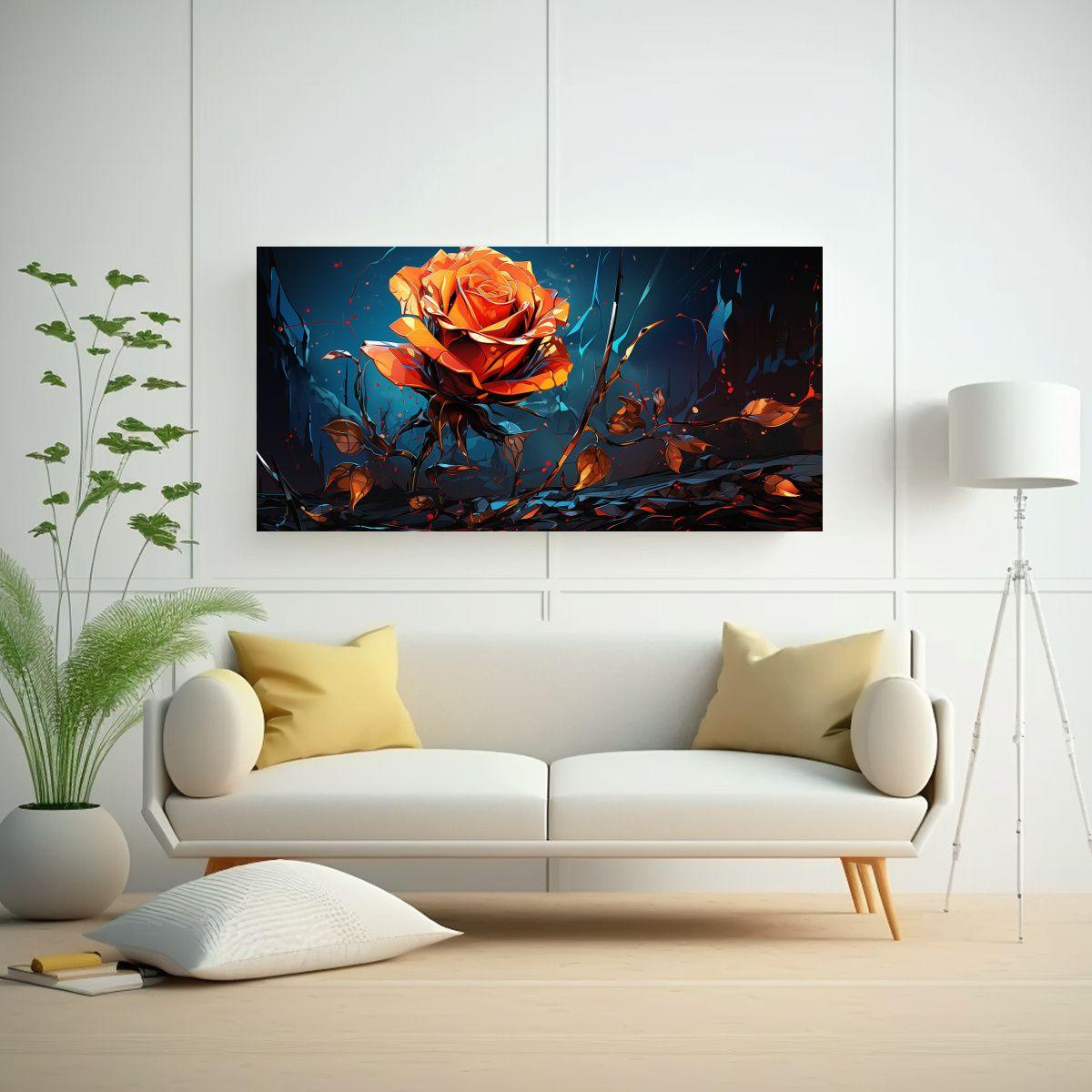 Cuadro Abstracto De Una Rosa Que Desprende Arte 40x20 Cm-2