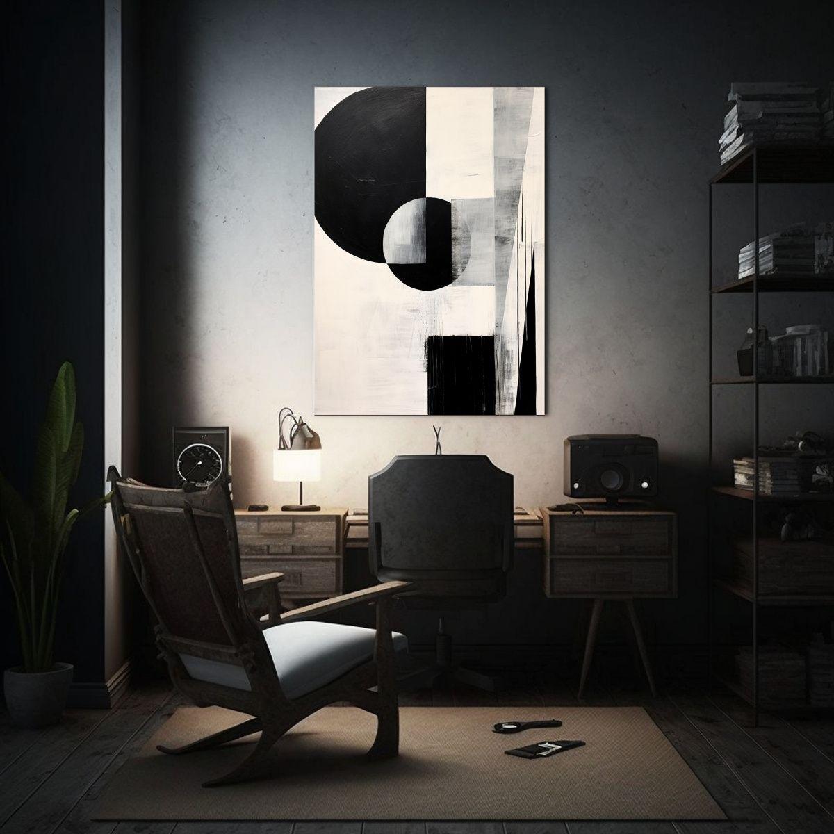 Cuadro Abstracto Minimalista Blanco Y Negro Con Detalles De  60x90cm-2
