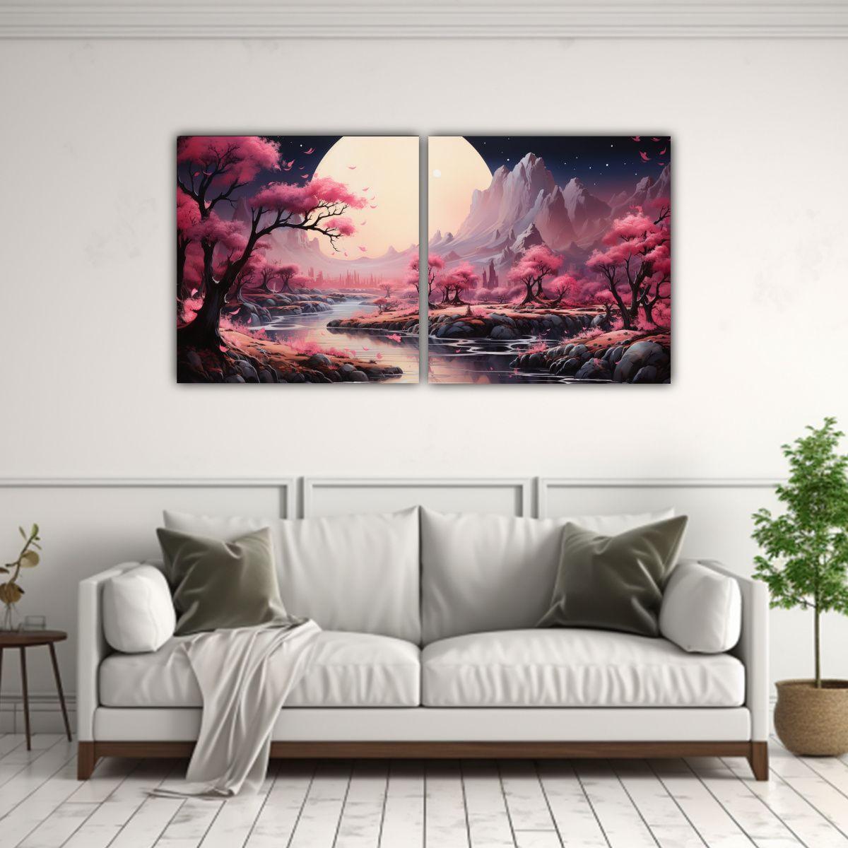 Cuadro De Paisaje Con Luna Y Montañas 40x20 Cm-2