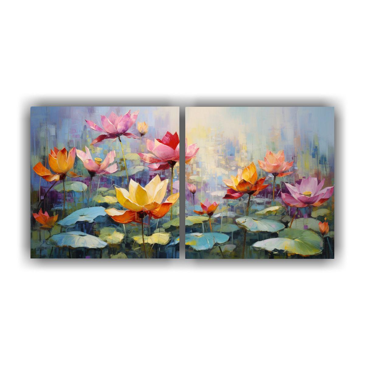 Pintura En Lienzo Con Lotos De Colores Vibrantes 60x30 Cm-0