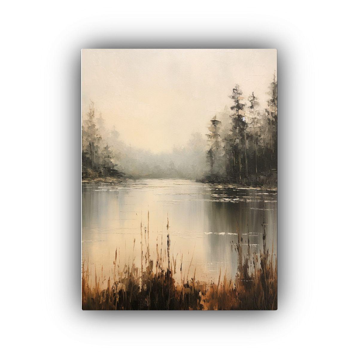 Cuadro De Impacto Visual De Un Lago Al Estilo De Una Pintura 30x45cm-0