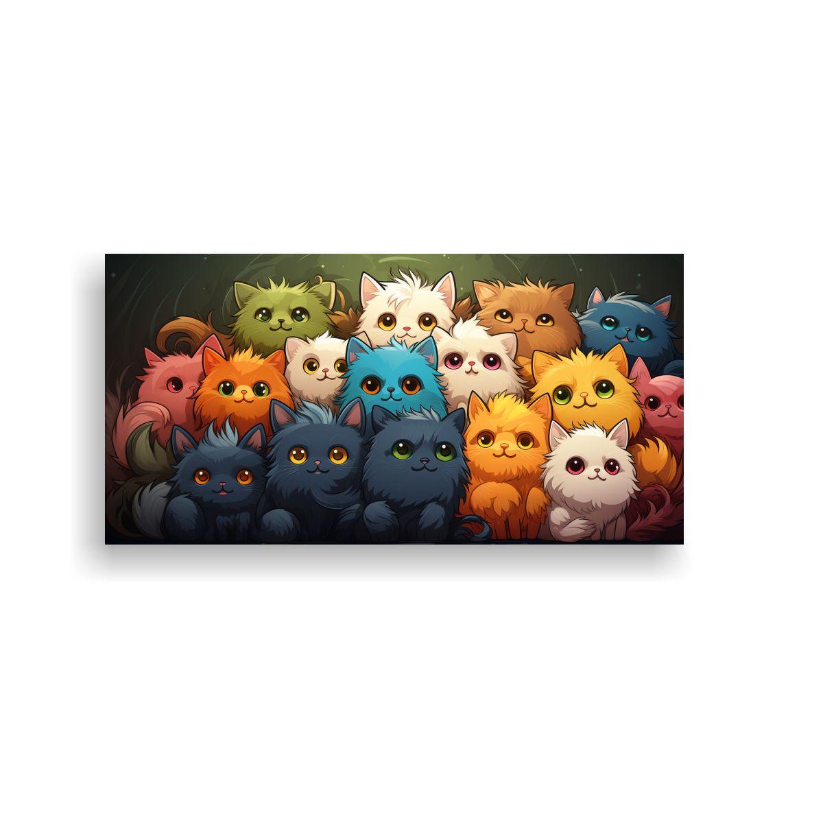 Cuadro De Tela Con Sticker De Multitud De Gatos 40x20cm-0