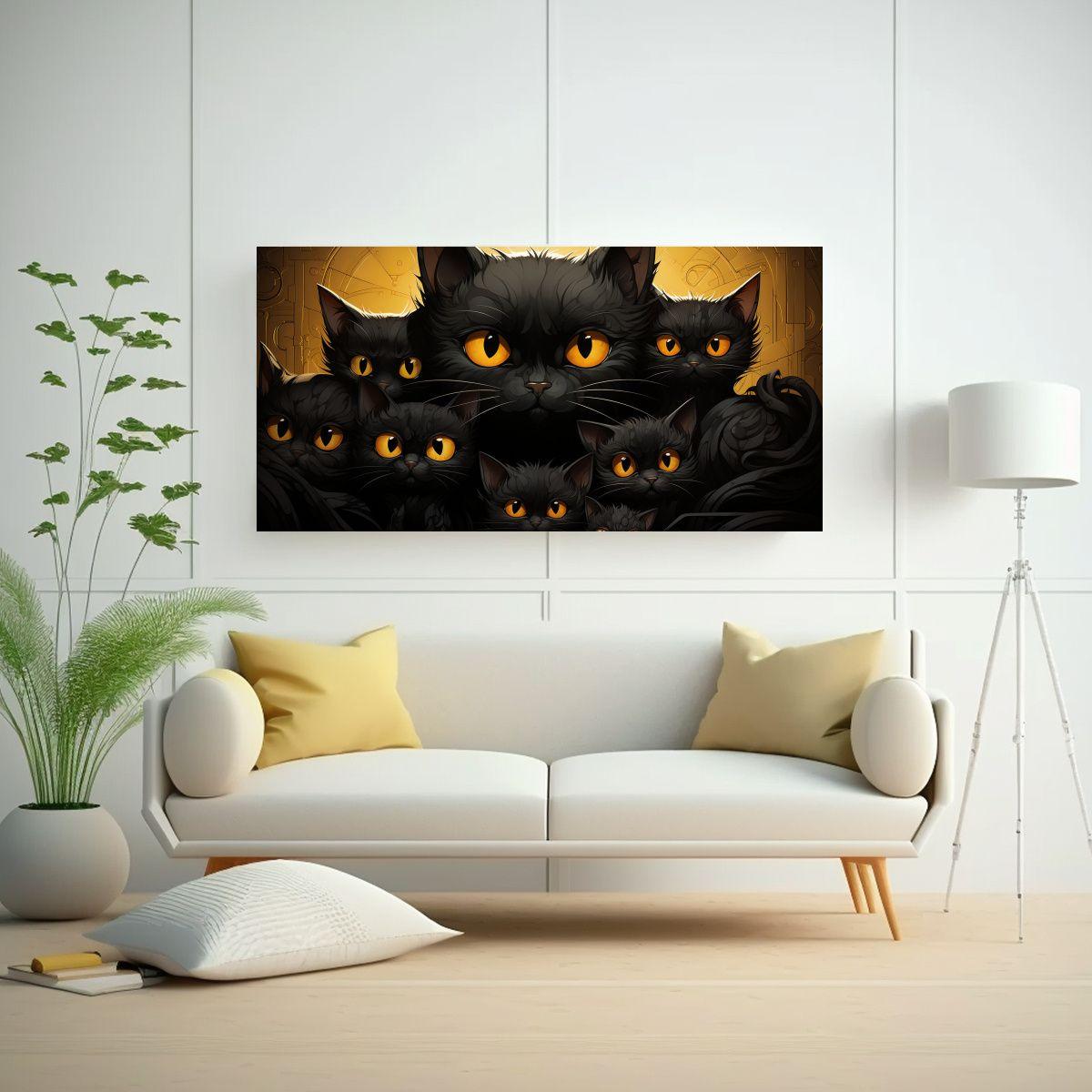 Lienzo Abstracto De Gatos Negros Sobre Fondo 120x60cm-2