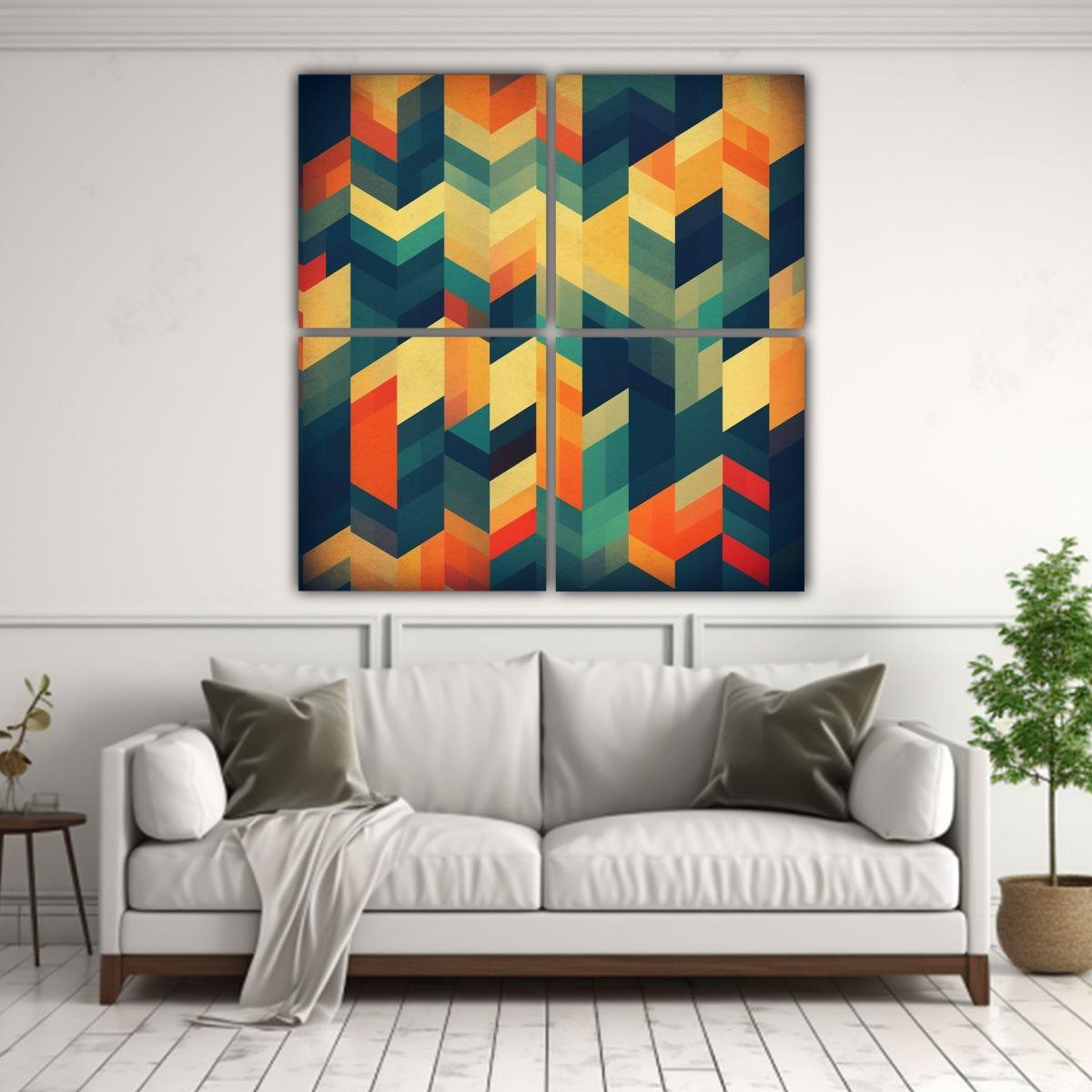 Cuatro Lienzos De Tela Inspiración Surrealista 120x120 Cm-2