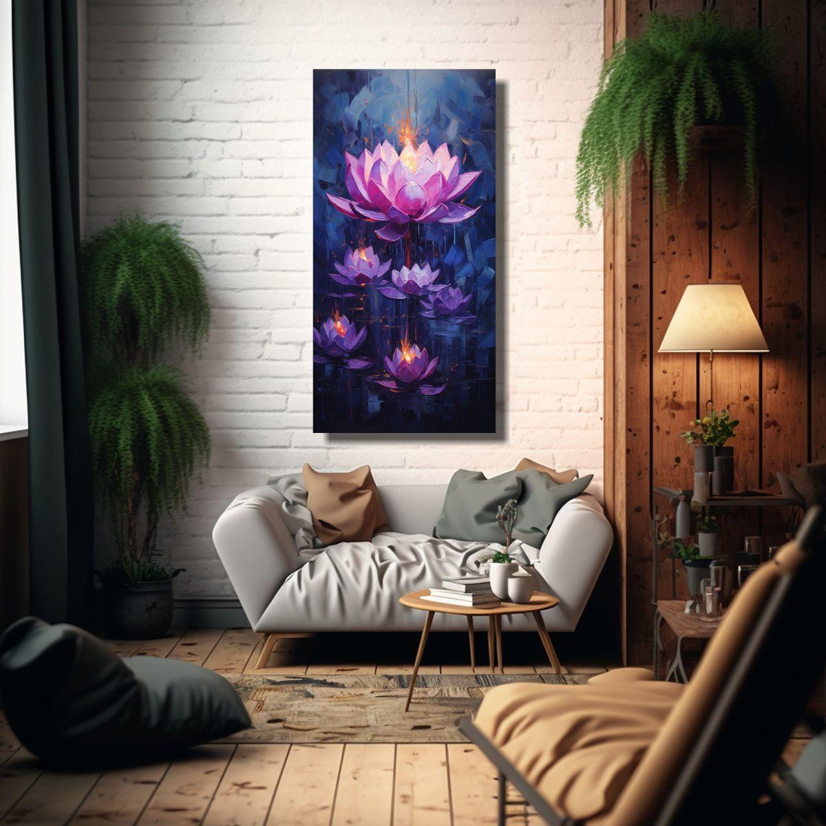 Pintura Clásica De Loto Negro En Bastidor De Tela 50x100 Cm-2