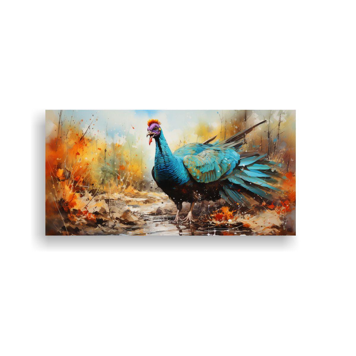 Obra Maestra: Pavo En Acuarela Estilo Colorido. 120x60 Cm-0