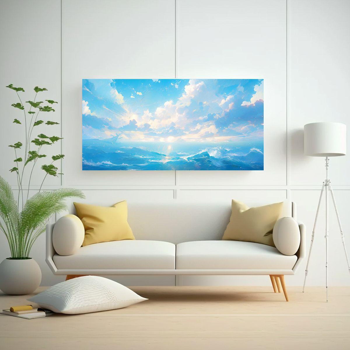 Cuadro Abstracto Tonos Azules Mar Y Cielo, 40x20cm-2