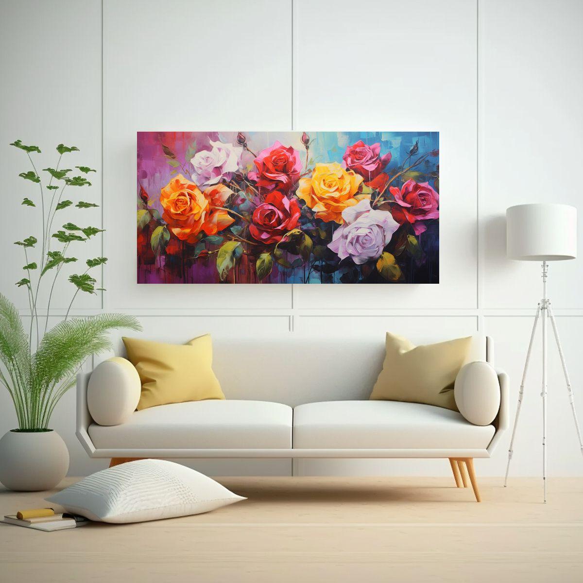 Pintura De Rosas En Lienzo Con Colores Vibrantes 40x20cm-2