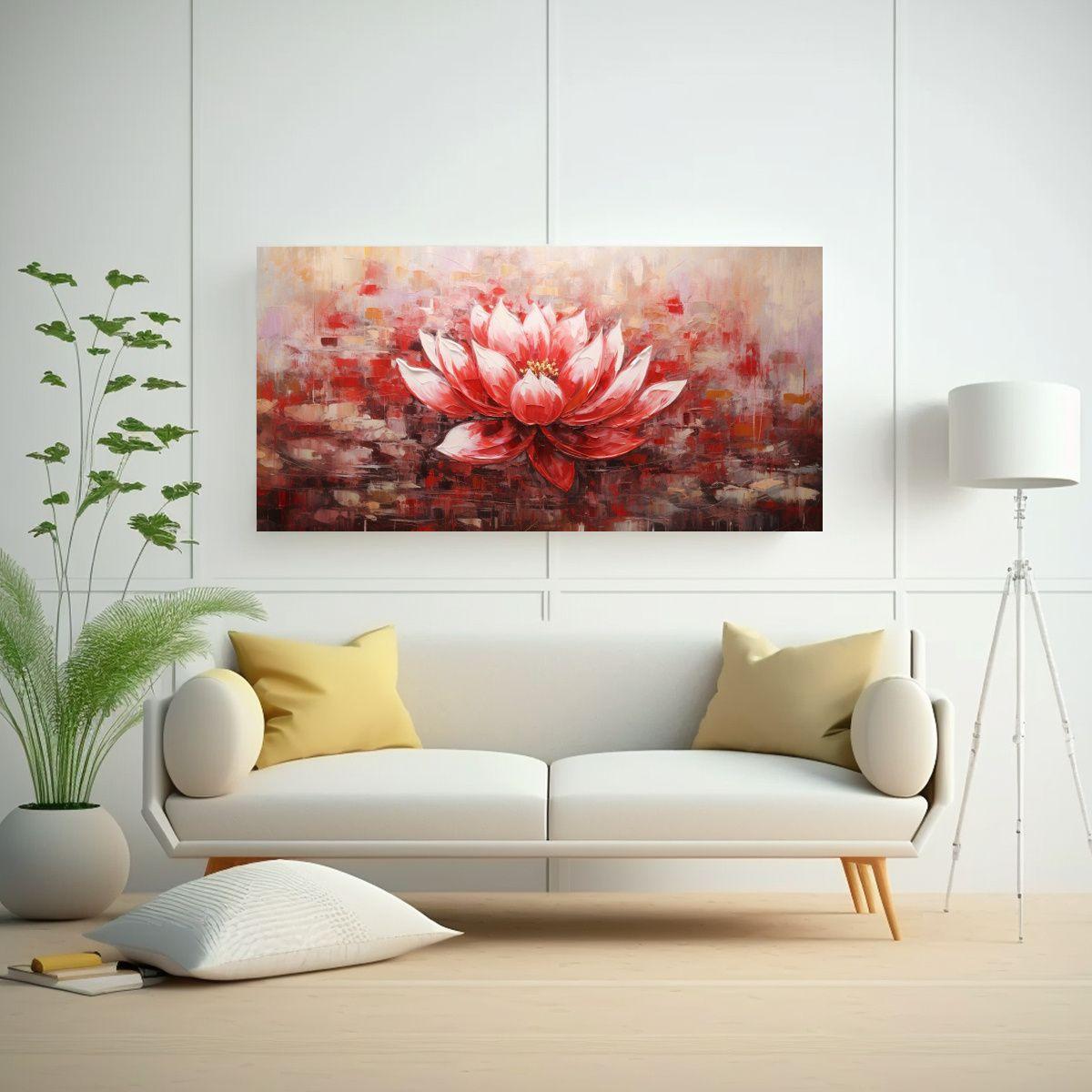 Cuadro Abstracto Estilo Red Lotus En Lienzo: Arte 40x20cm-2
