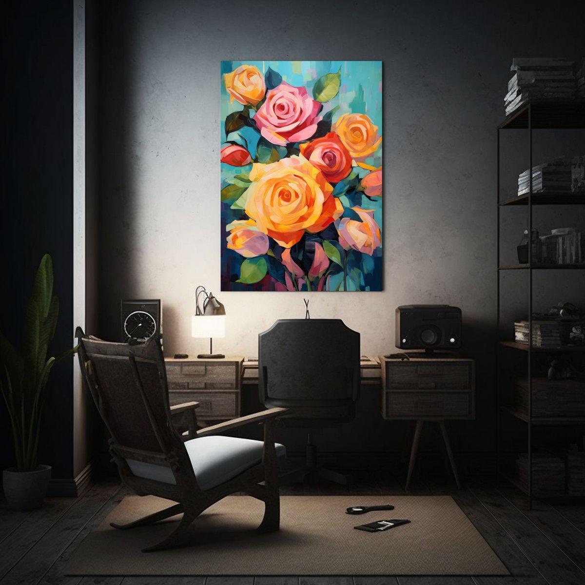 Arte De Pared Vanguardia Con Rosas En Tonos Rosa, 30x45cm-2