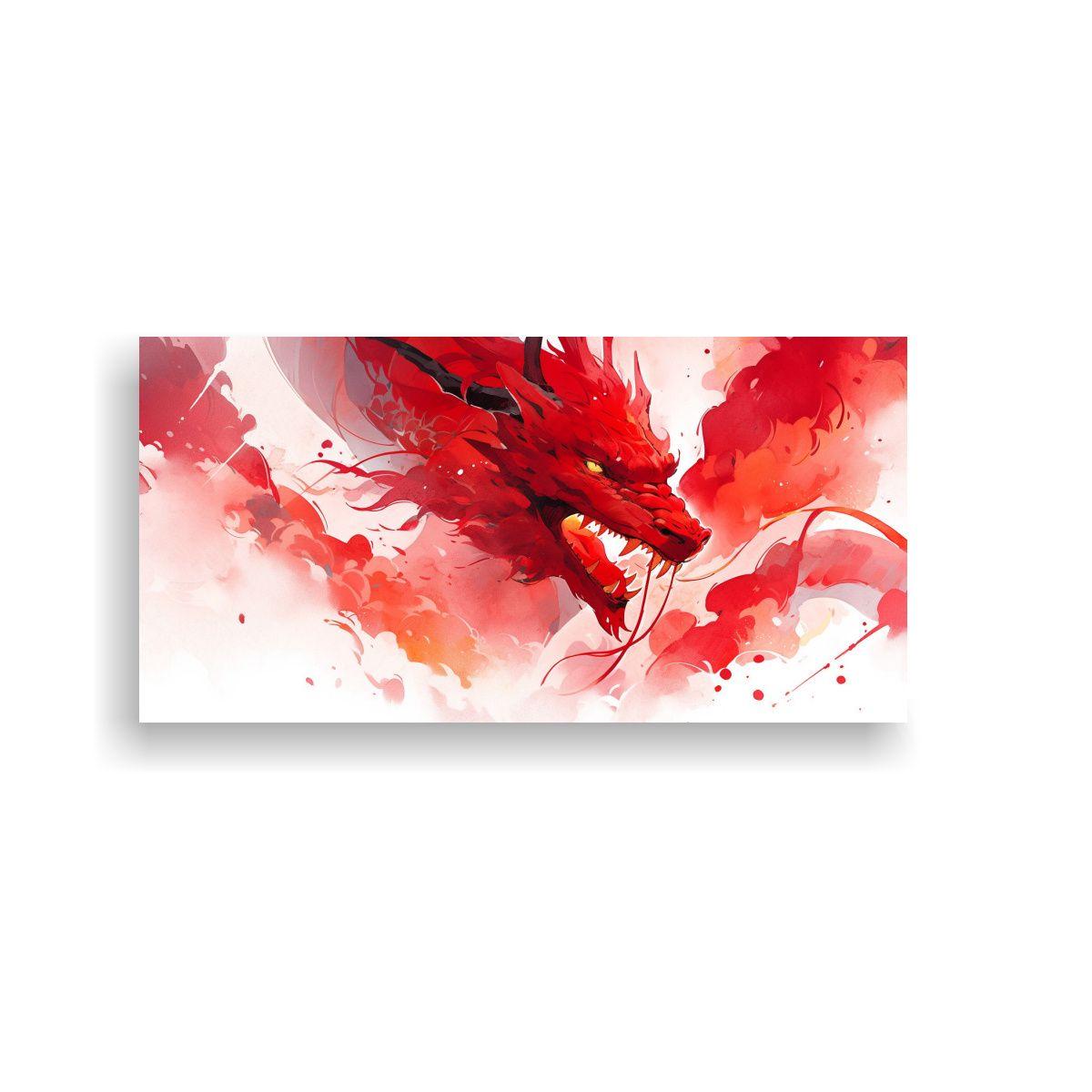 Cuadro Decorativo Dragón Acuarela Y Colores Rojos 160x80cm-0