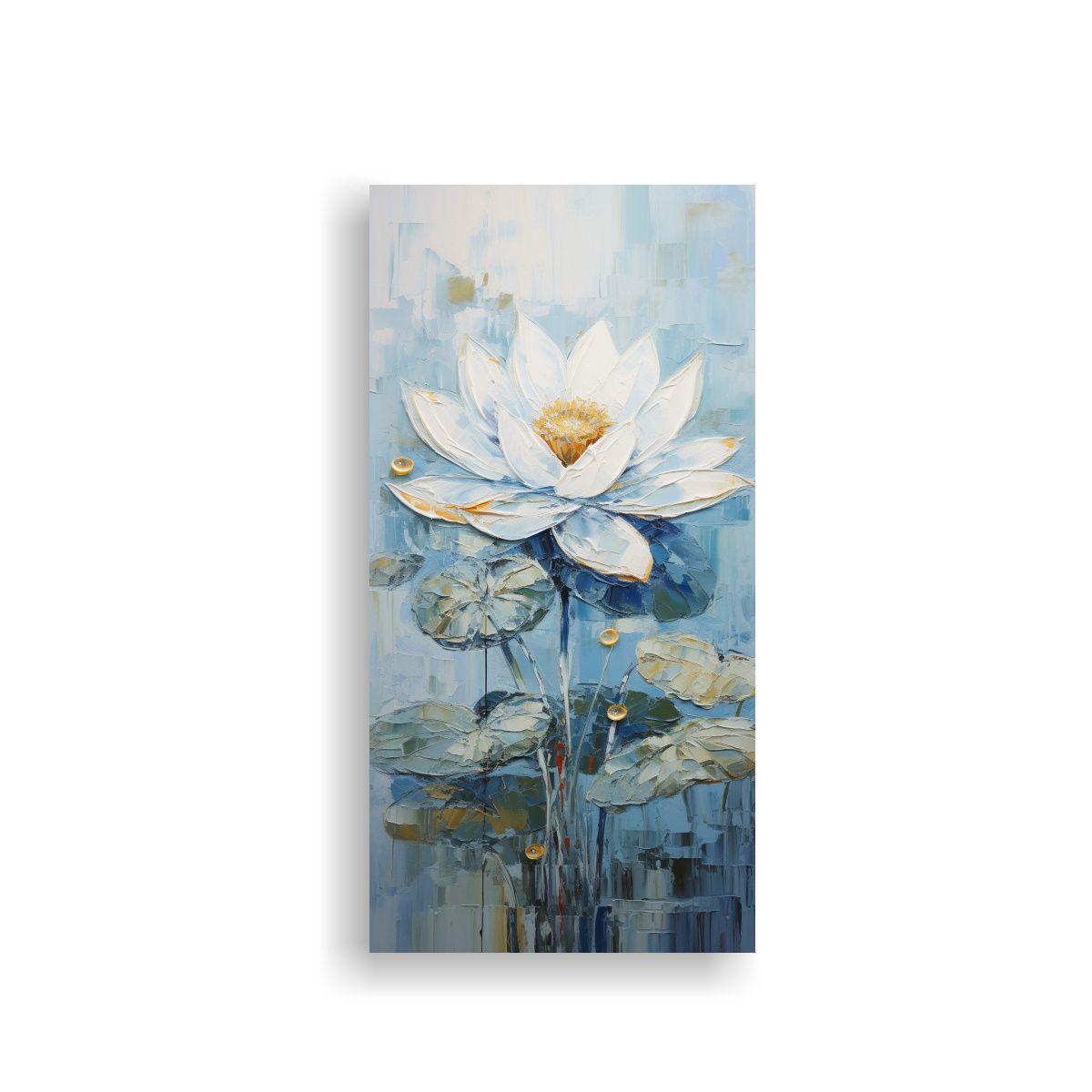 Arte Abstracto Loto Azul Pintura En Lienzo De 20x40cm-0
