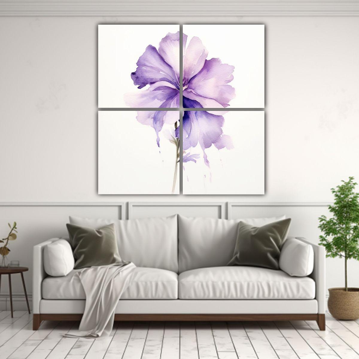 Cuatro Cuadros Tema Urbano, Flores En Tonos 120x120 Cm-2