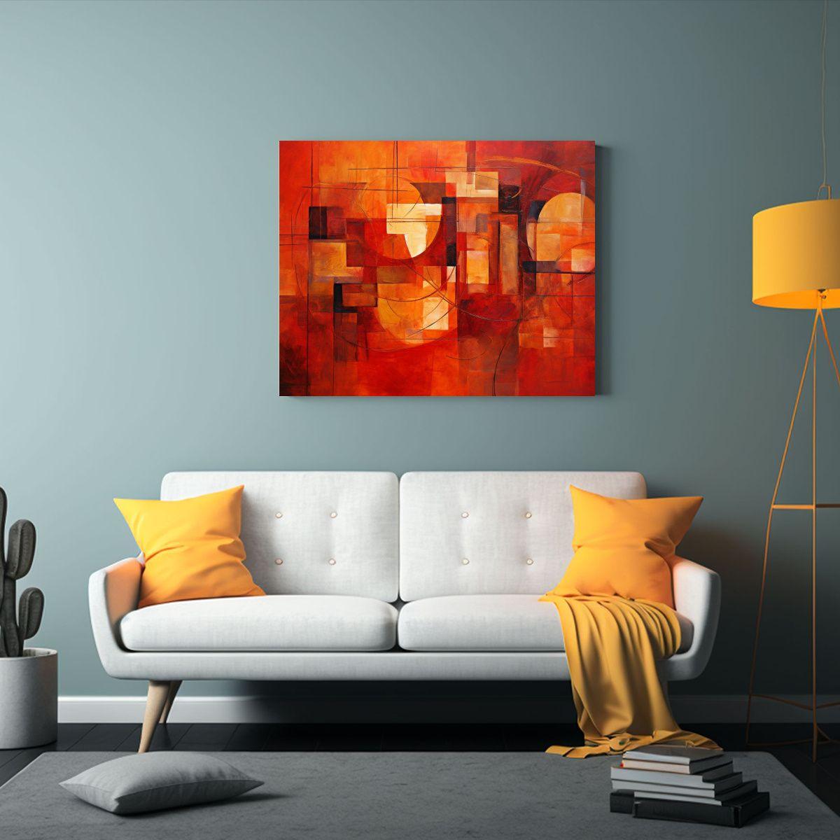 Cuadro Abstracto Moderno En Rojo Sobre Bastidor De Madera De 50x40cm-2