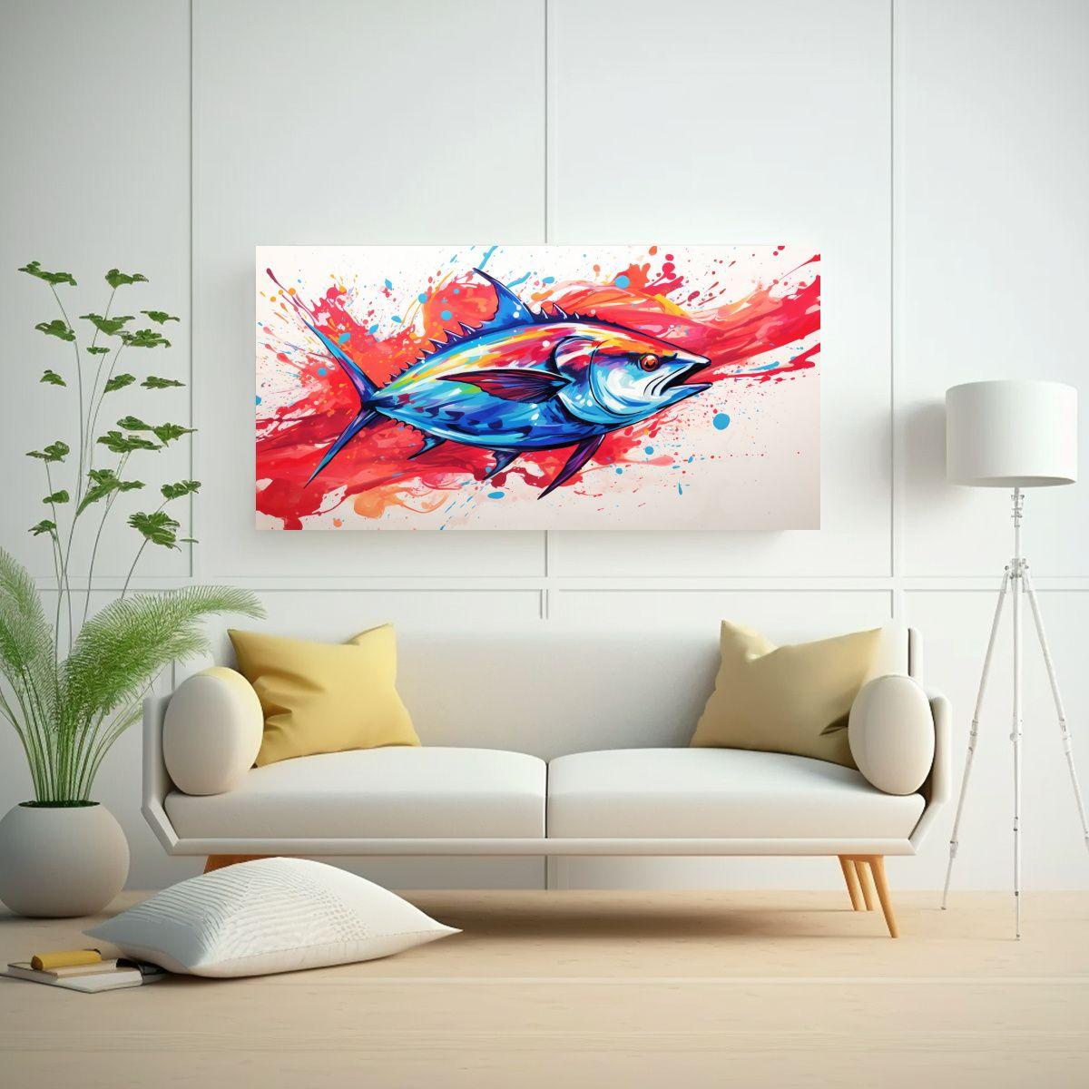 Cuadro Tela Estilo Galería Tunas Escarlata Y Azul 120x60cm-2