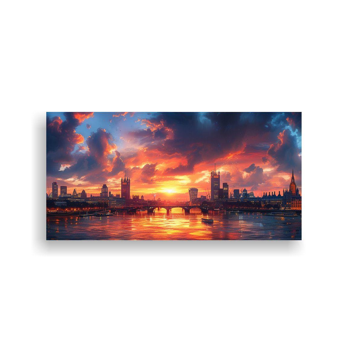 Pintura De Londres Al Atardecer Con Skyline 40x20cm-0