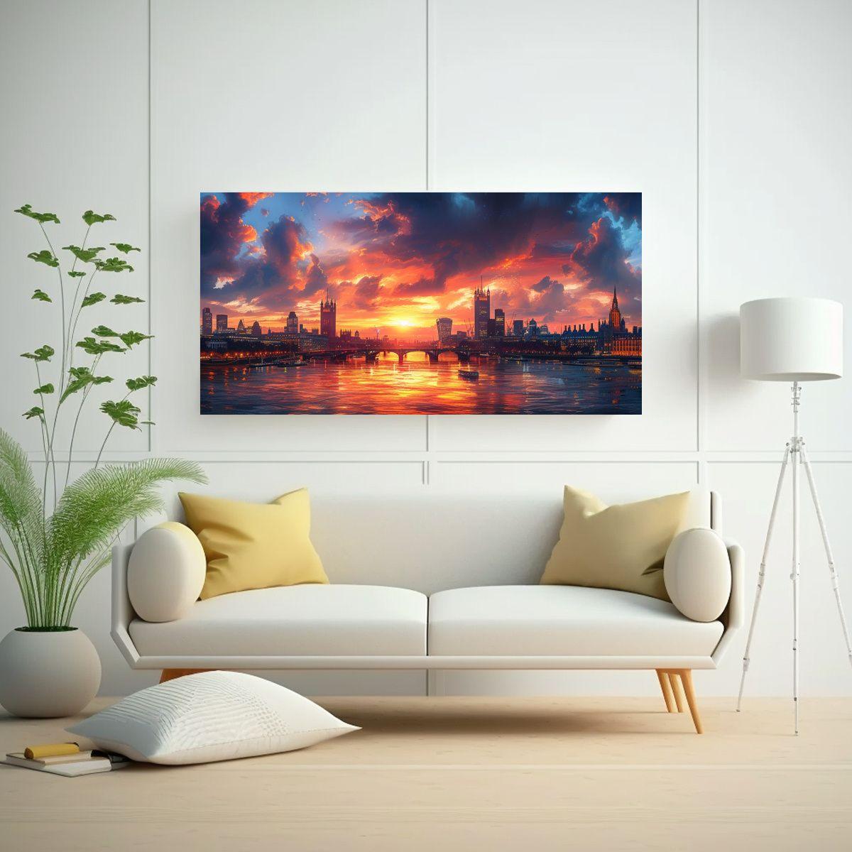 Pintura De Londres Al Atardecer Con Skyline 40x20cm-2