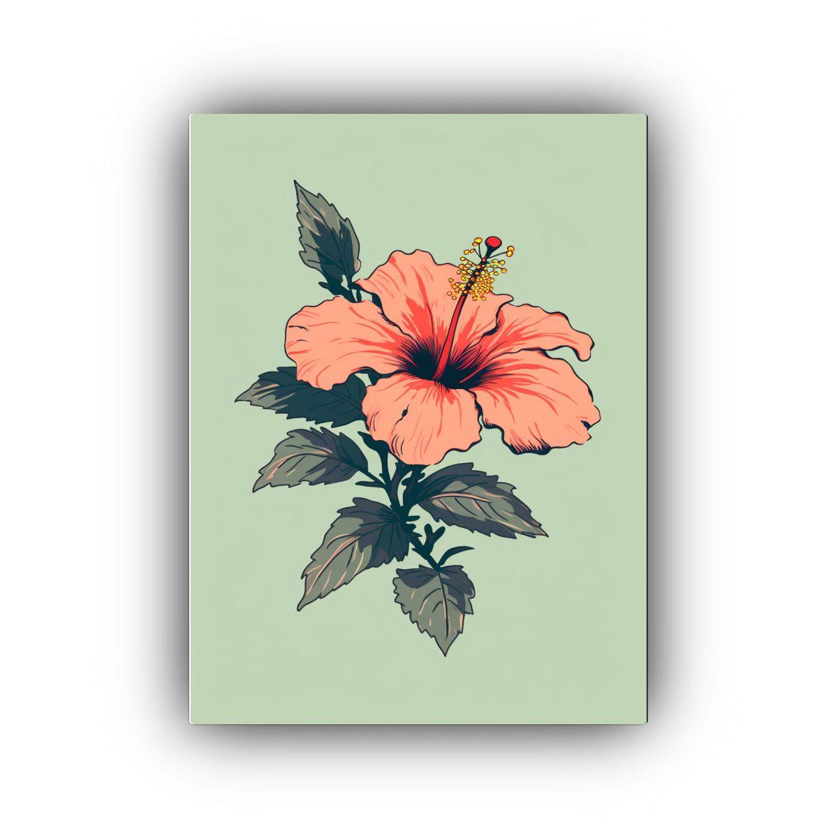Pintura Floral Acuarela En Bastidor Con Hibisco 30x45cm-0