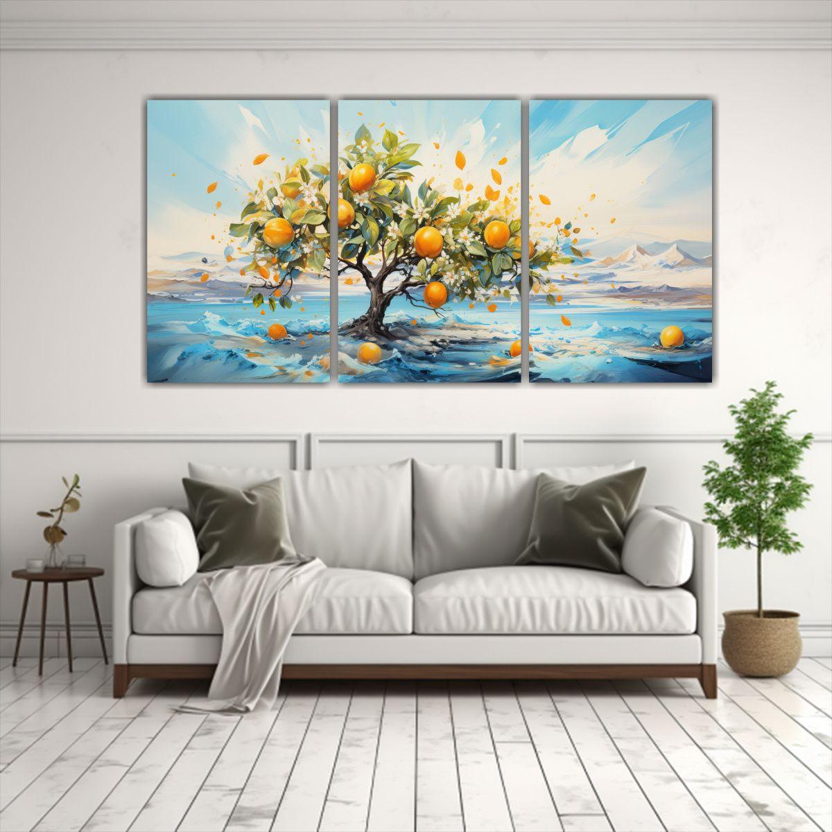 Cuadros De Árbol Naranja Y Azul Abstracto, 120x60 Cm-2