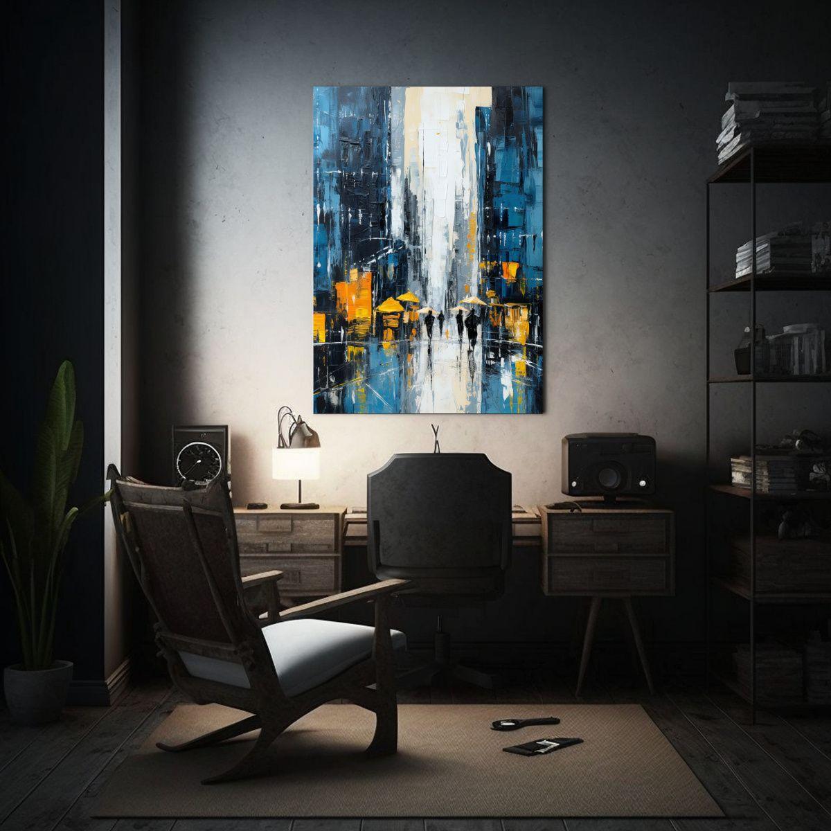 Pintura En Lienzo De Ciudad Lluviosa Con Marcas Estilo Basqu 40x50cm-2