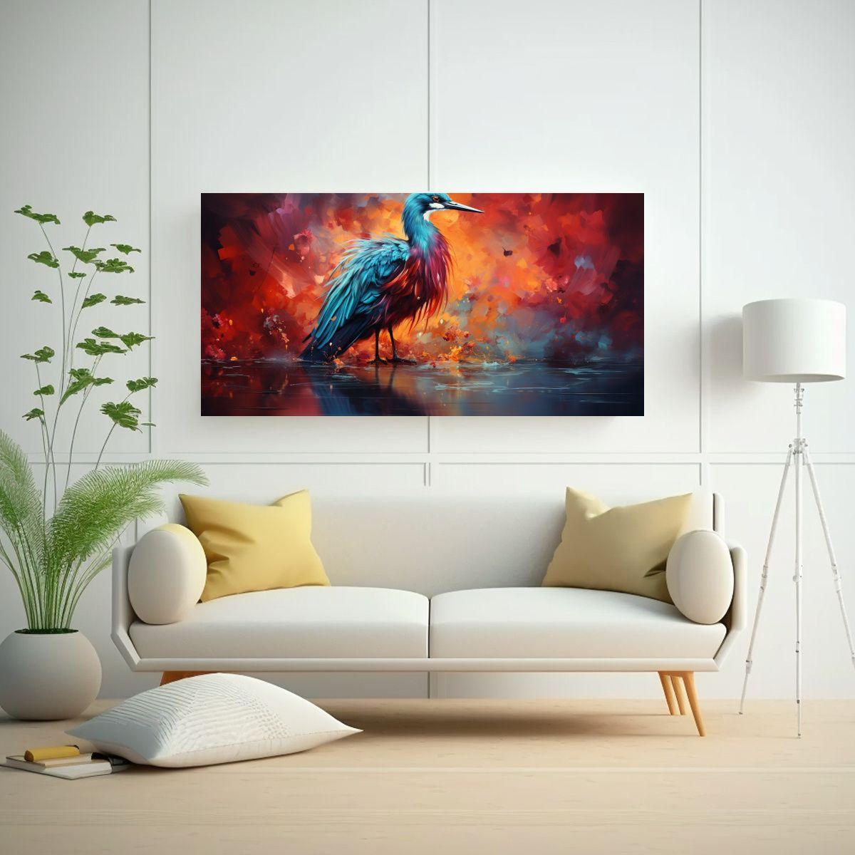 Pintura Abstracta De Grullas En Acuarela Colorida 140x70cm-2