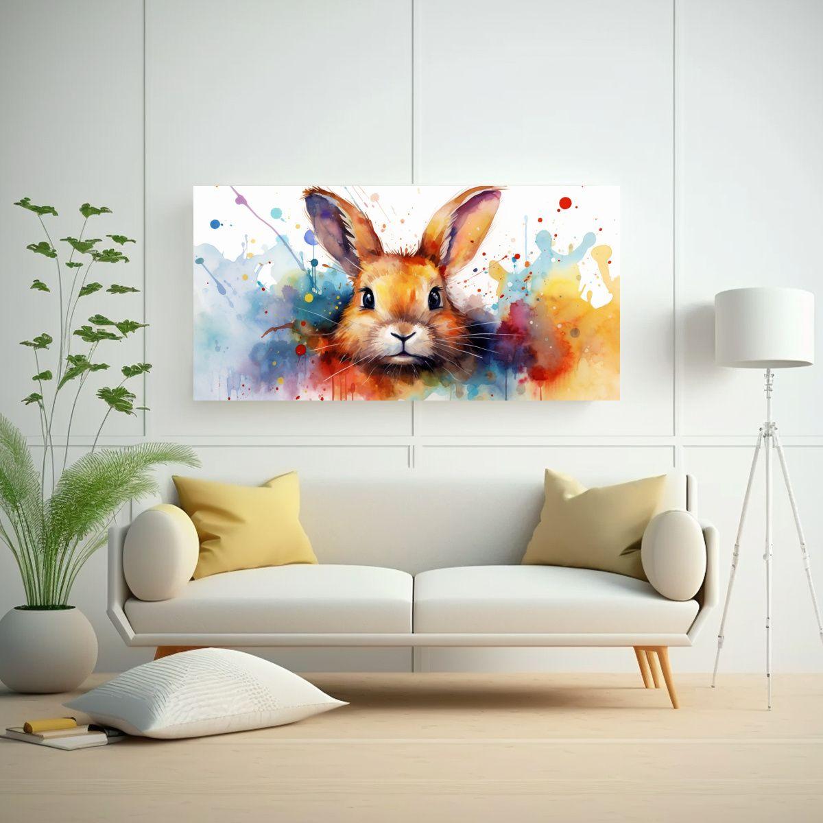 Pintura Decorativa De Conejo Estrellado En Acuarel 100x50cm-2