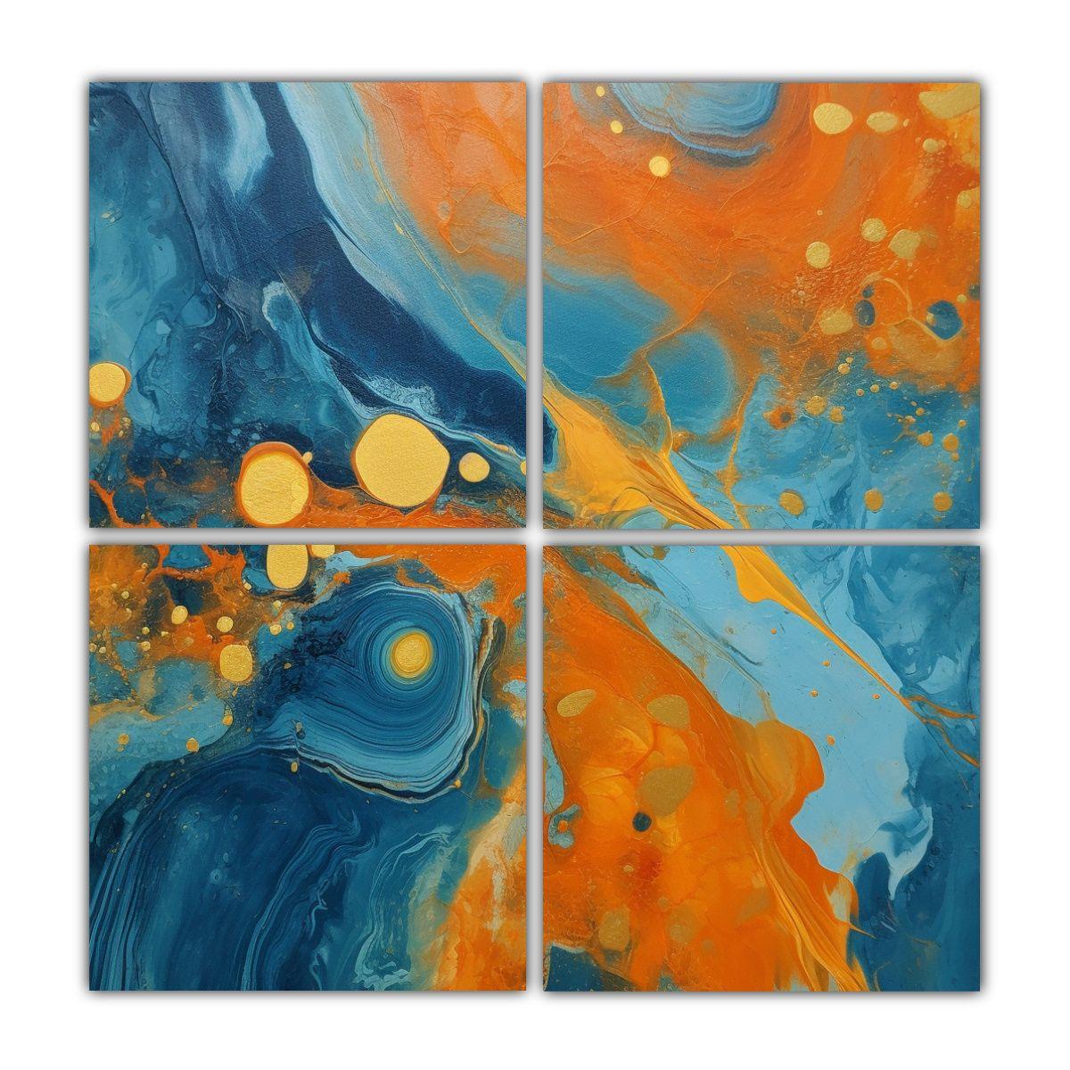 Pinturas Decorativas Abstractas Boho Azul Y 80x80 Cm-0