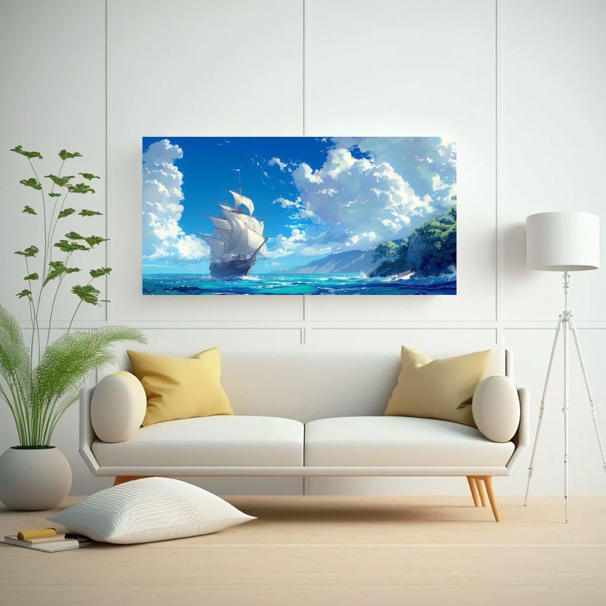 Cuadro Decorativo Con Tema De Barco Pirata 100x50cm-2