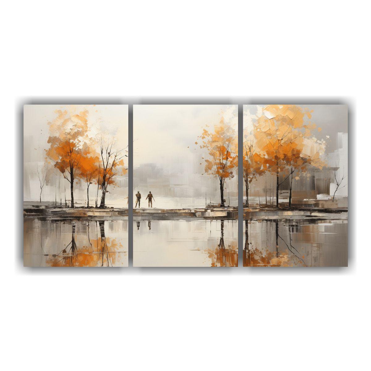 Pintura Abstracta De árboles En Plata Y Blanco, 180x90 Cm-0