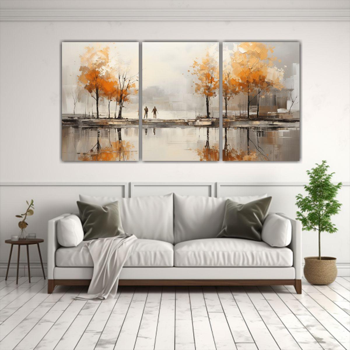 Pintura Abstracta De árboles En Plata Y Blanco, 180x90 Cm-2