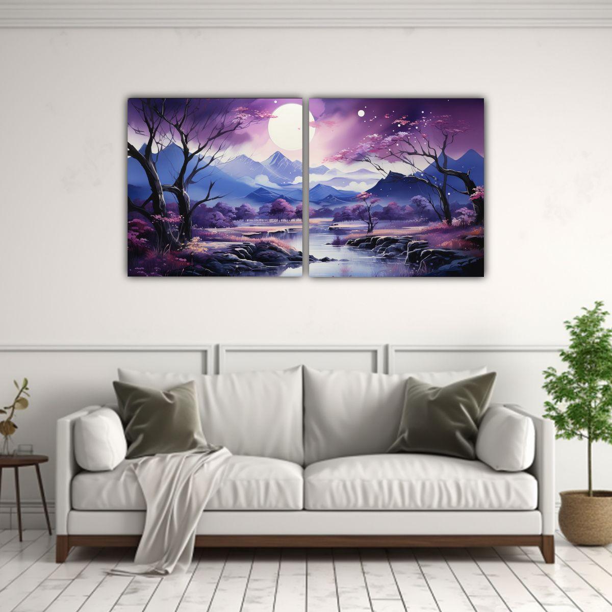 Pintura Tela Abstracción Montañas Luna Estilos 160x80 Cm-2