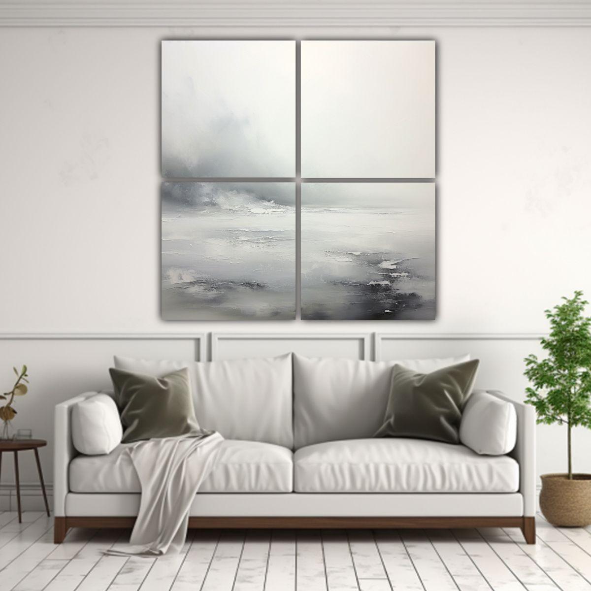 Cuadriptico Tonos Relieve Mar Blanco Solo 100x100 Cm-2