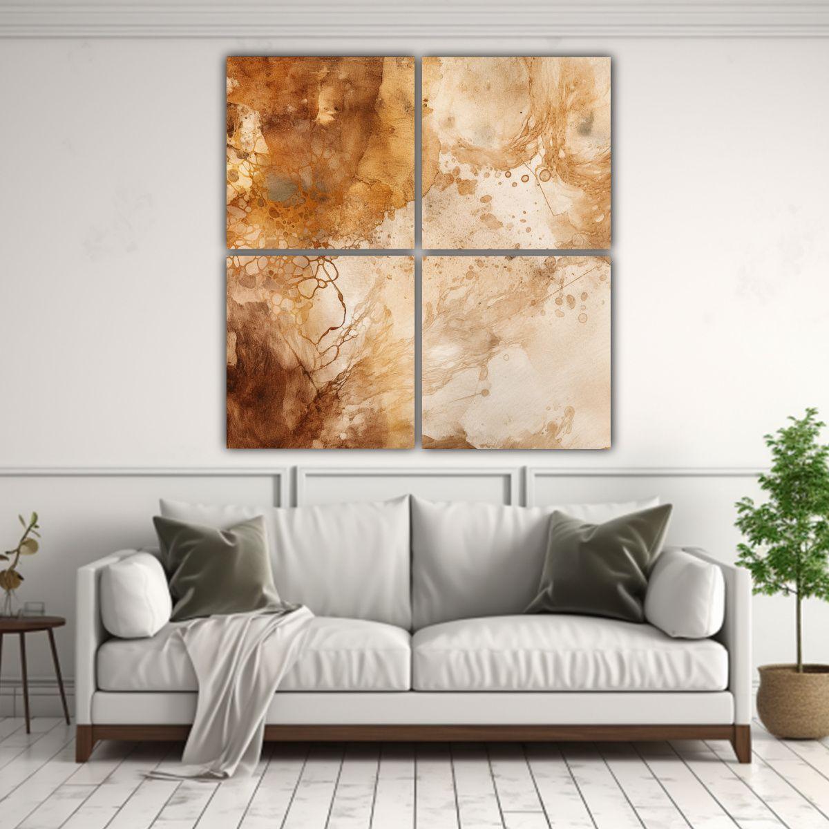 Cuadro Fantasía Acuarela Café Y Dorado 160x160 Cm-2