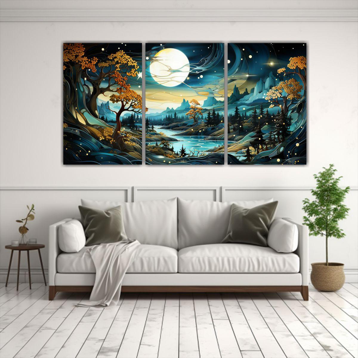 Cuadro De Pared Moderno Con Luna Y Montañas 240x120 Cm-2