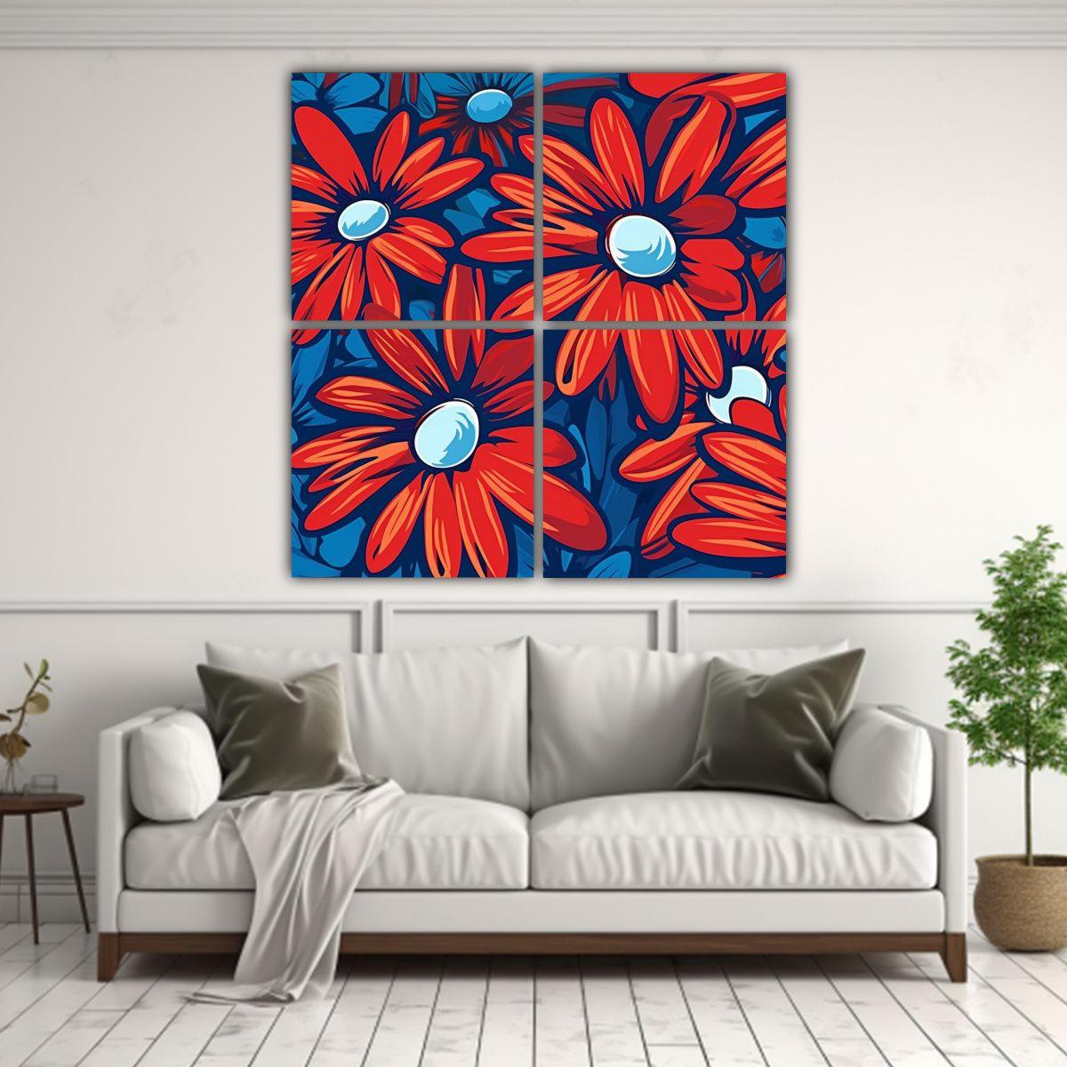 Cuadro De Daisies En Tonos Rojos Estilo Pop Art 180x180 Cm-2