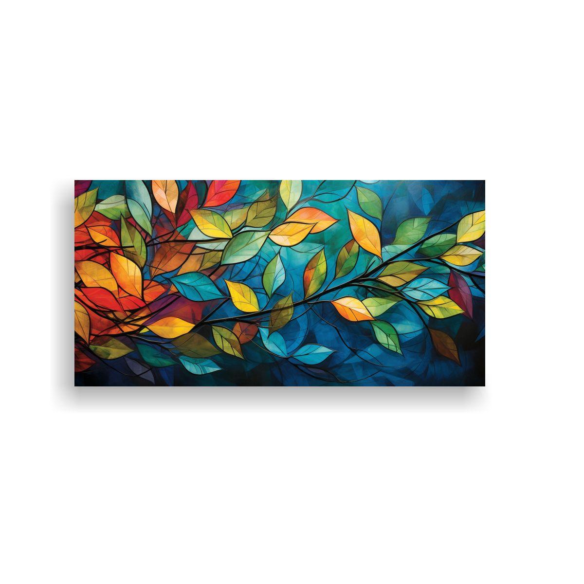 Cuadros Abstractos Con Hojas: Lienzo De Tela 60x30cm-0